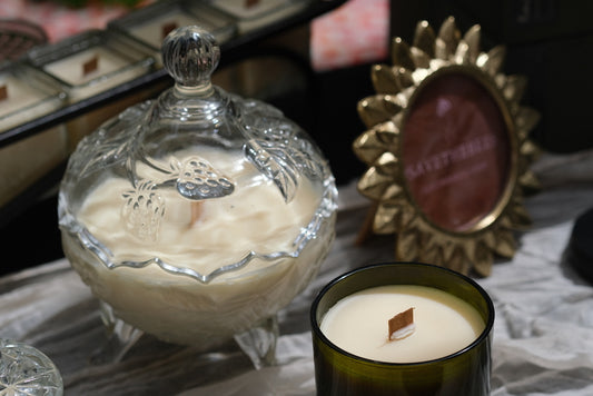 Crystal Candy Bowl Candle with Embossed Glass Strawberries & Lid