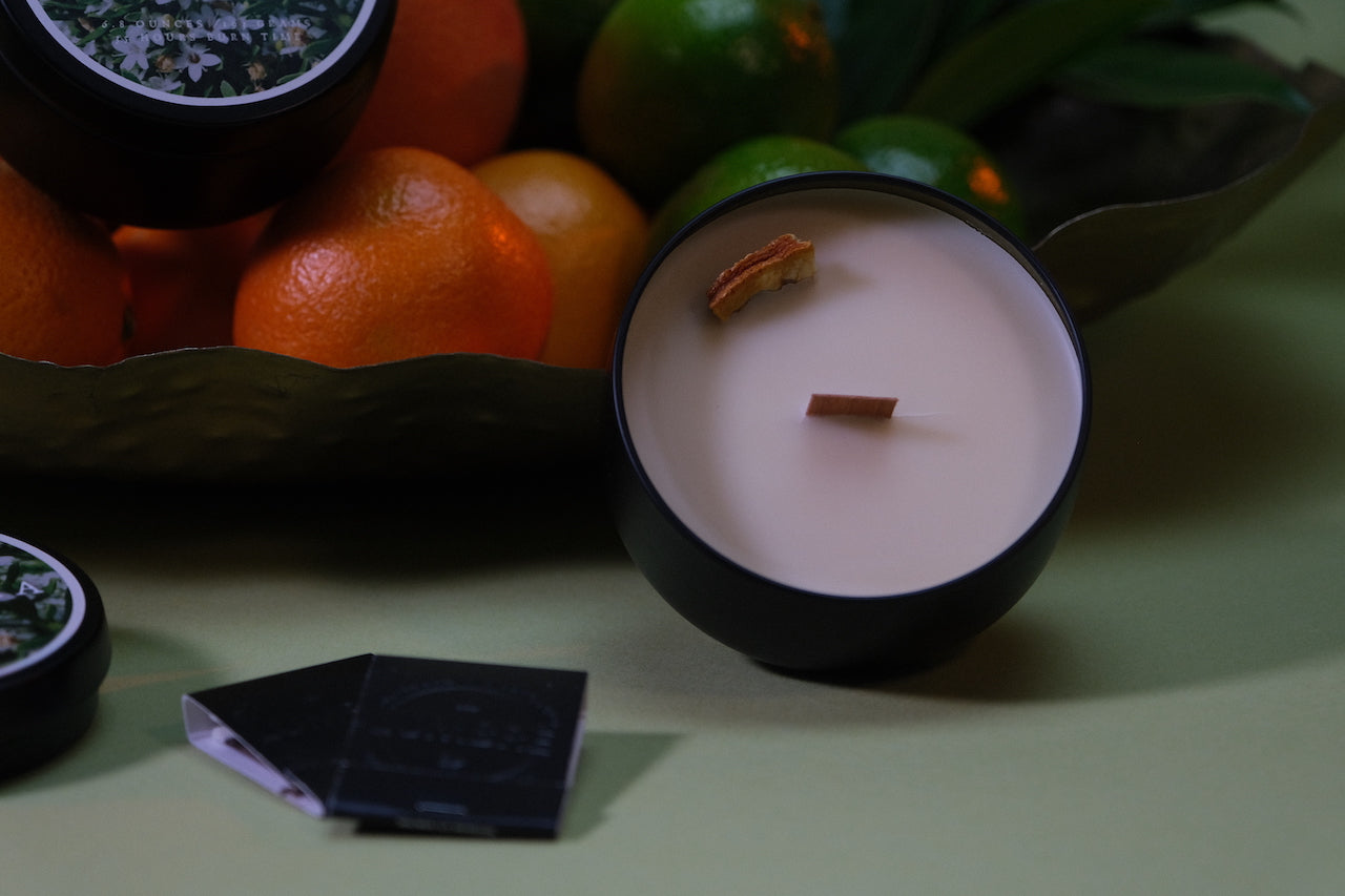 Baja California ~ 6 oz. / 14 oz. Beeswax Coco Creme Candle in Wide Matte Black Tin